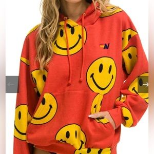 Aviator Nation Red Smiley Face Hoodie